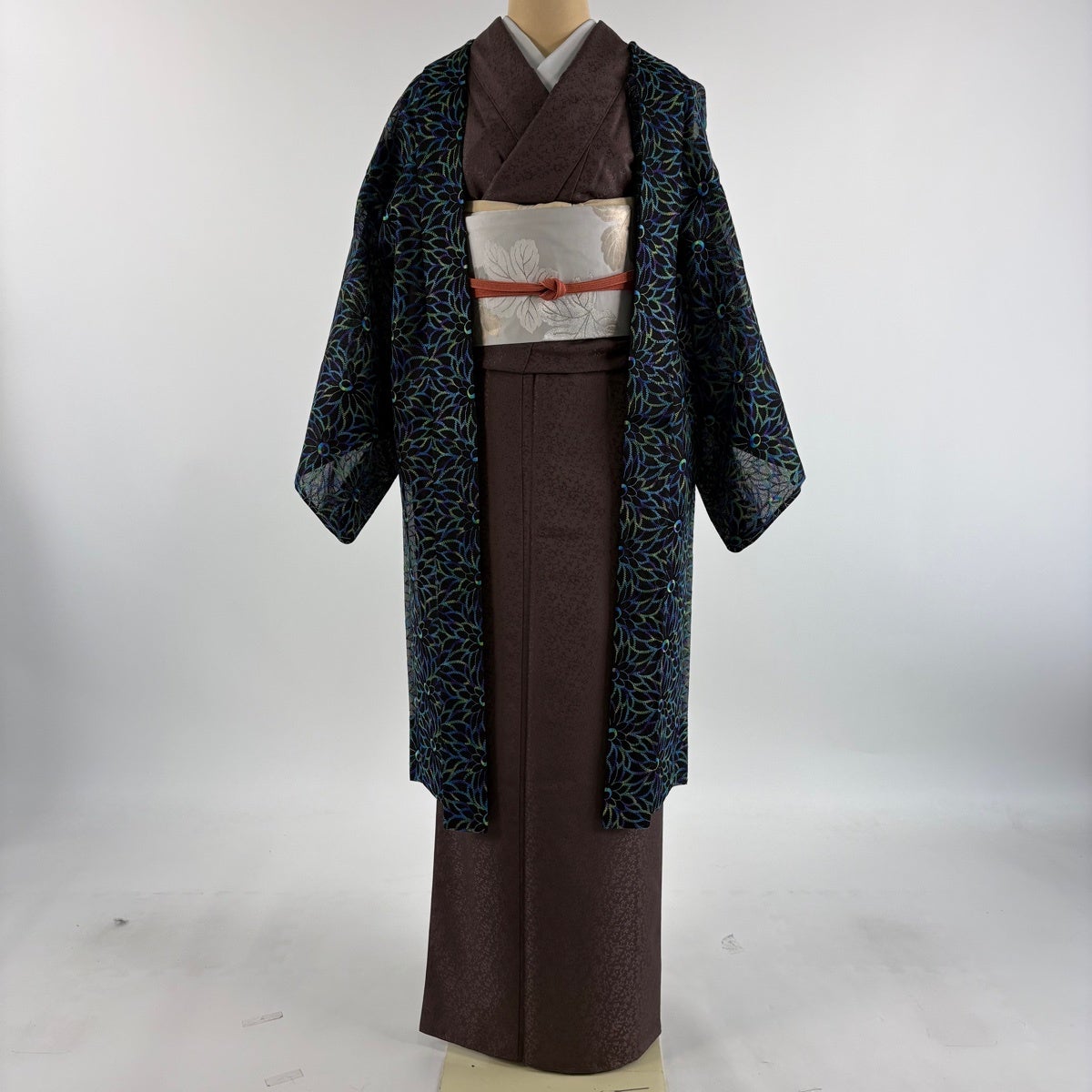 美品】 羽織 身丈103cm 裄丈65cm M 紗 花 黒 正絹 逸品｜中古・古着