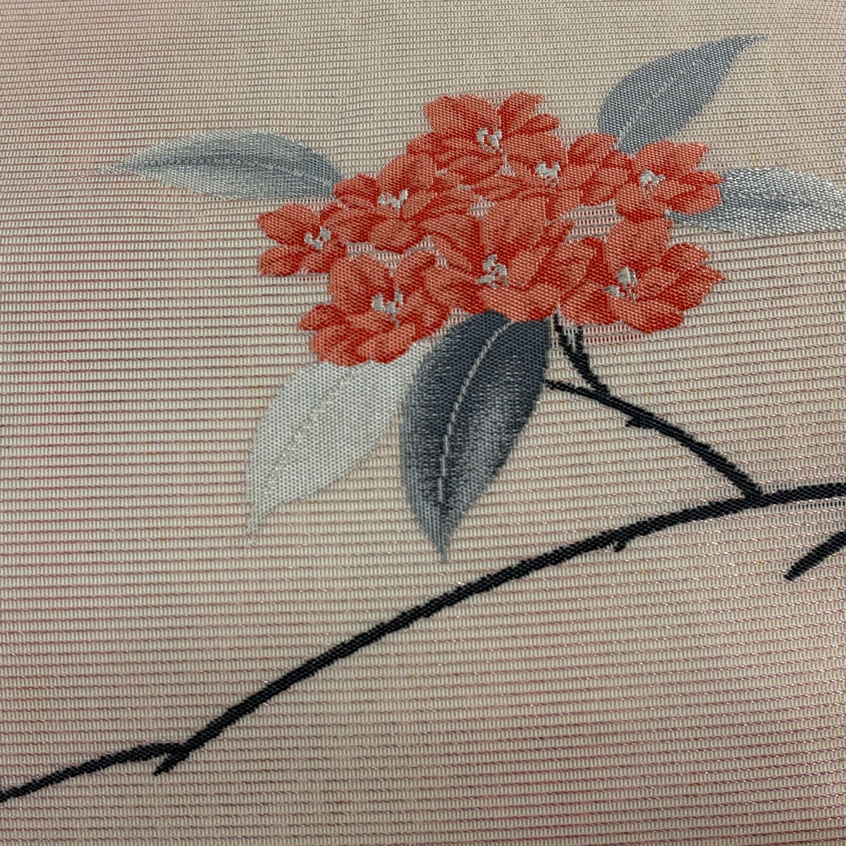名古屋帯 優品 夏帯 絽 枝花 金銀彩 銀糸 ピンクベージュ 正絹｜中古