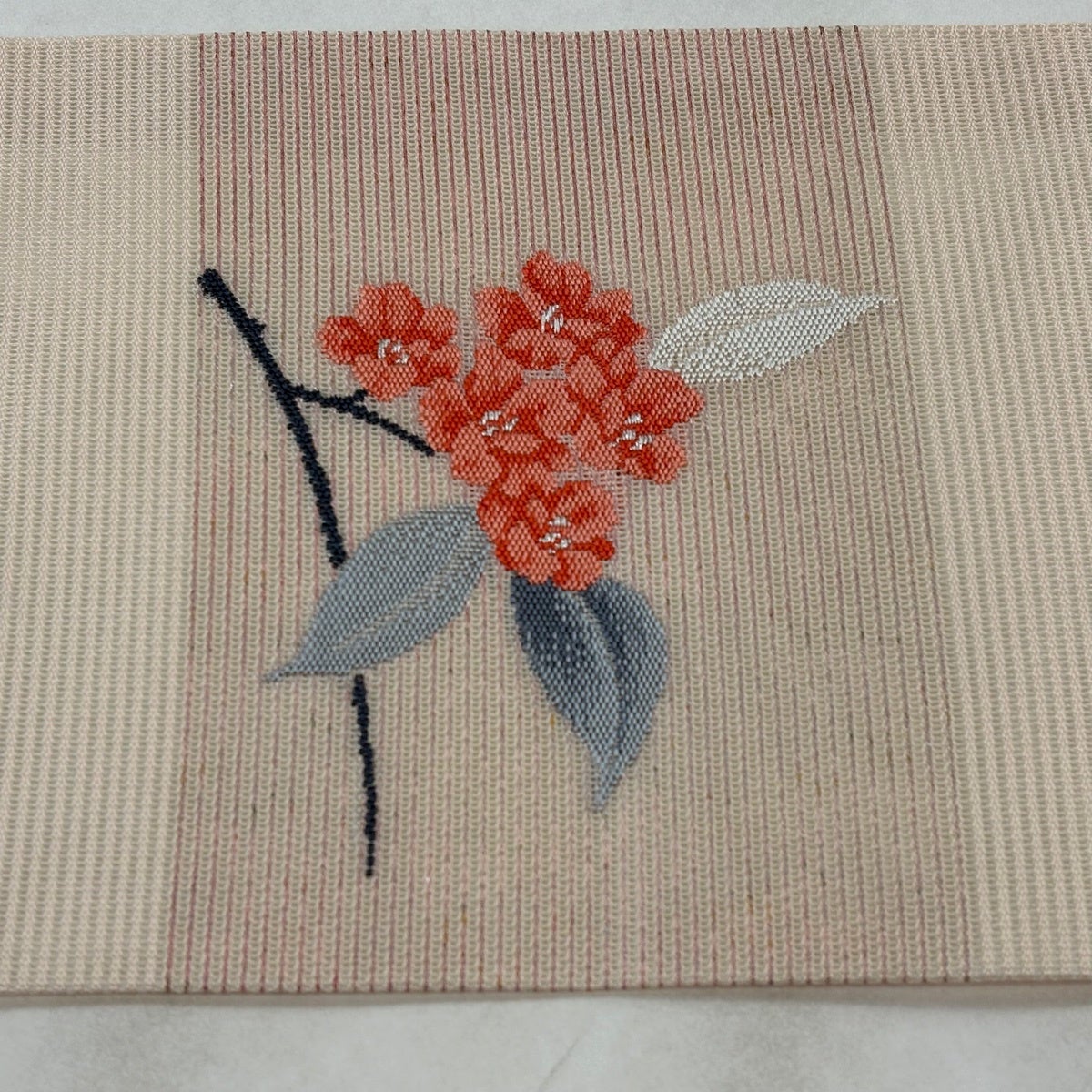 名古屋帯 優品 夏帯 絽 枝花 金銀彩 銀糸 ピンクベージュ 正絹｜中古