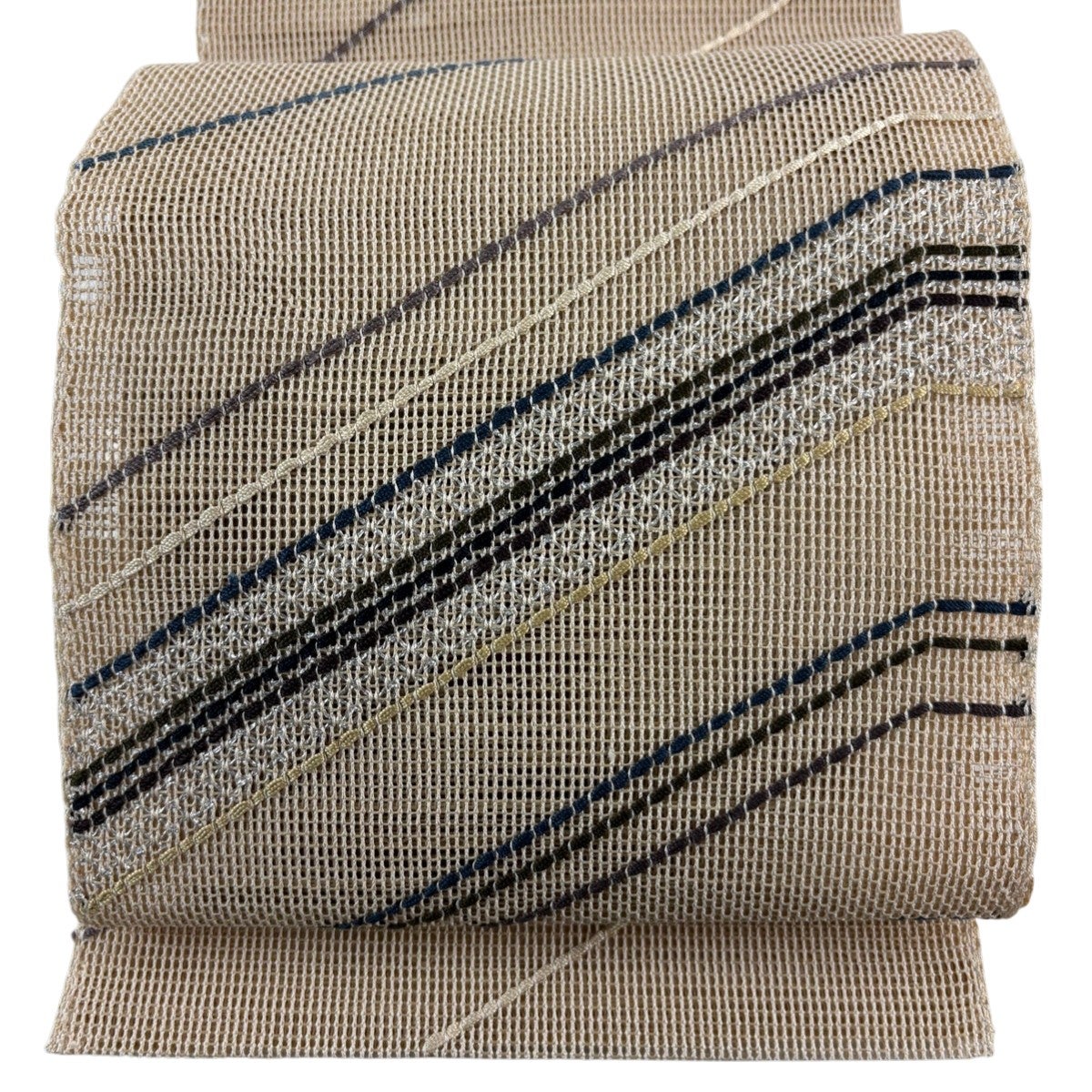 美品】 名古屋帯 秀品 夏帯 八寸名古屋帯 トンネル仕立て 幾何学模様