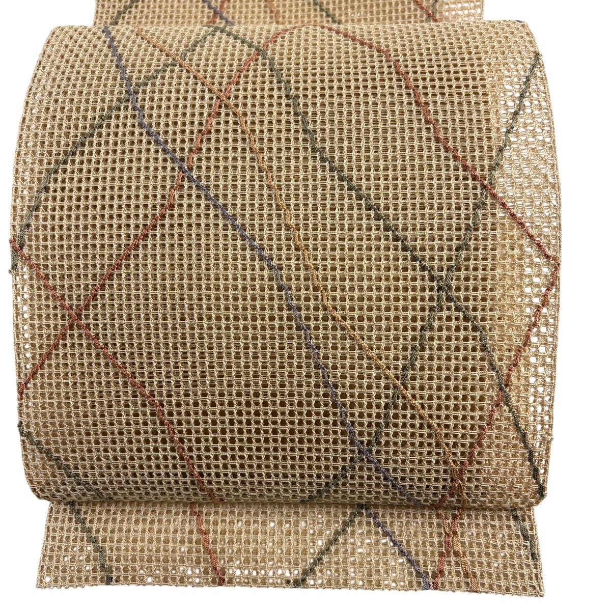 美品】 名古屋帯 秀品 夏帯 羅 八寸名古屋帯 松葉仕立て 幾何学 薄茶色