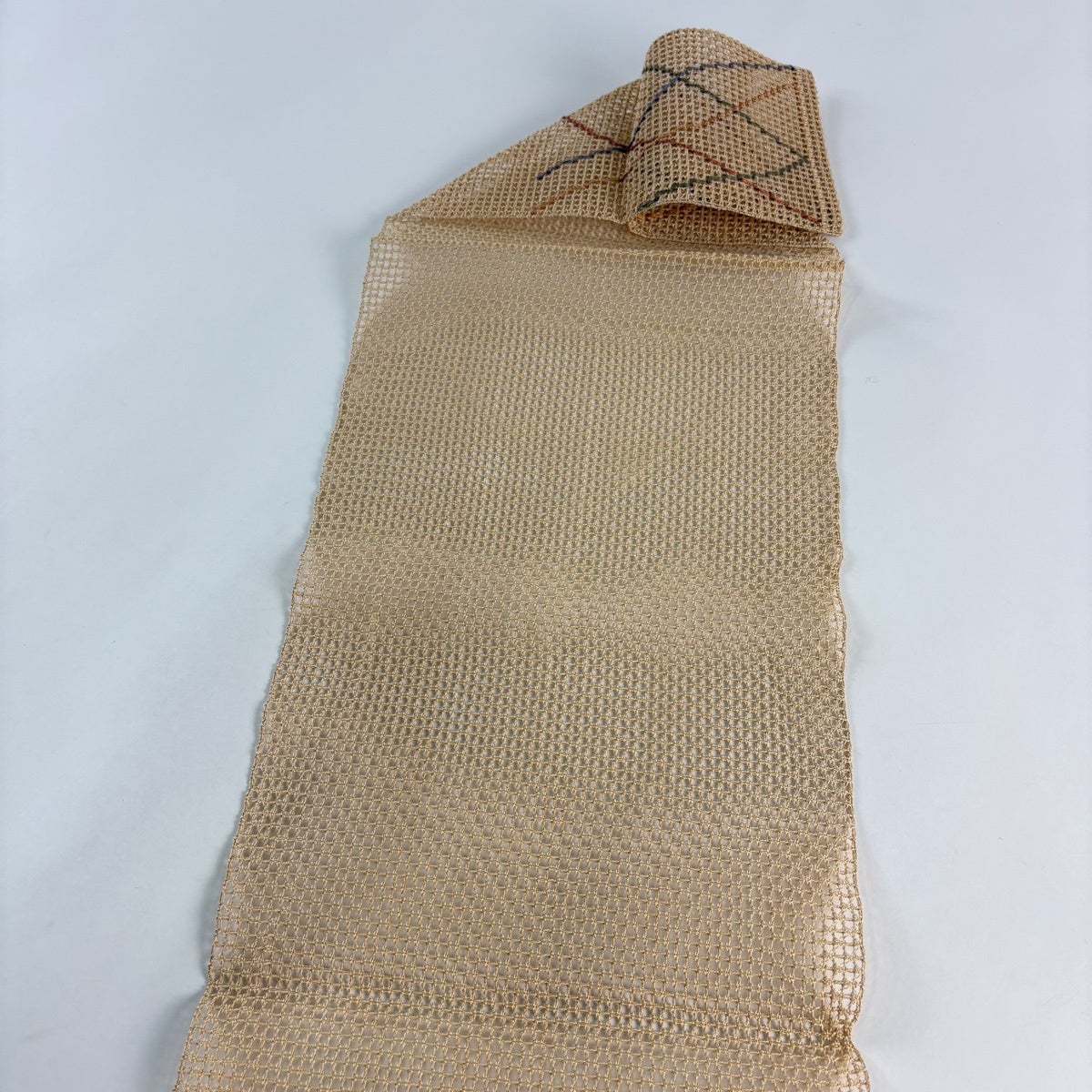 美品】 名古屋帯 秀品 夏帯 羅 八寸名古屋帯 松葉仕立て 幾何学 薄茶色