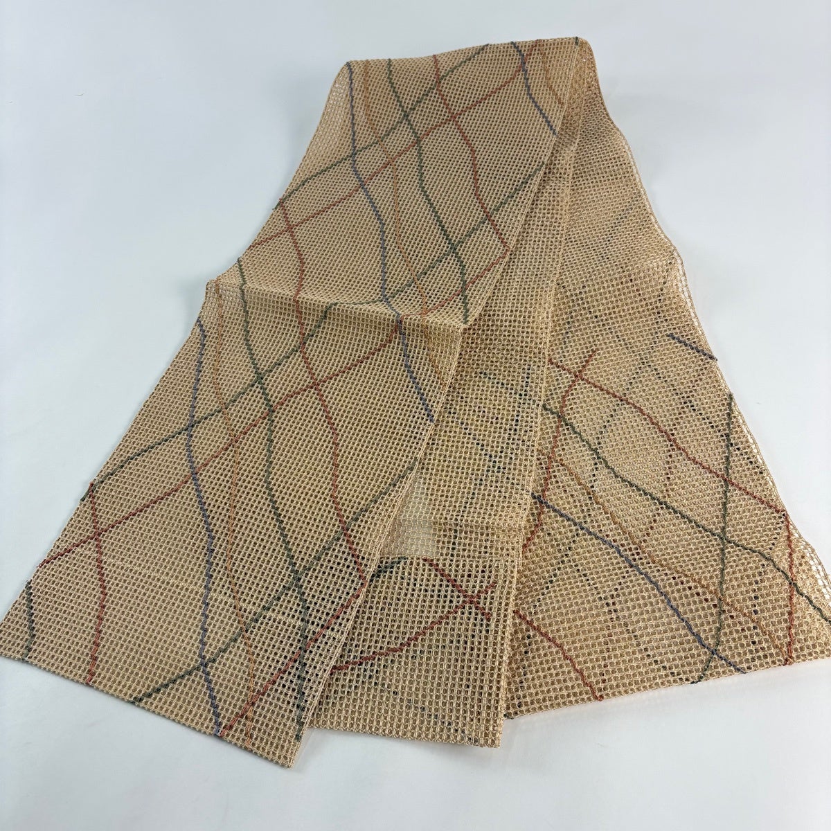 美品】 名古屋帯 秀品 夏帯 羅 八寸名古屋帯 松葉仕立て 幾何学 薄茶色