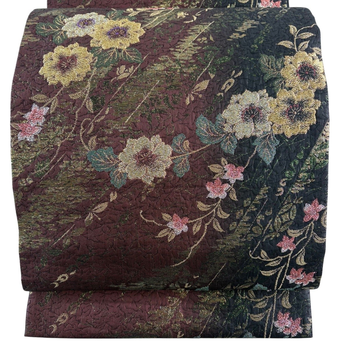 美品】 袋帯 秀品 草花 丸文 金銀糸 箔 金色 六通 正絹｜中古・古着