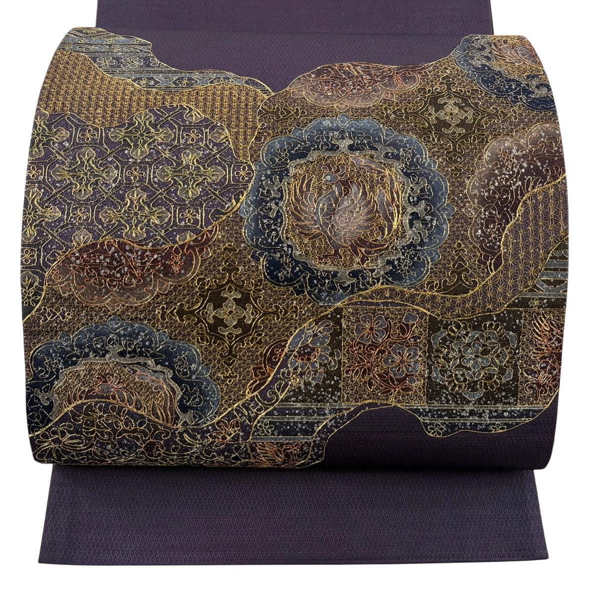 袋帯 秀品 鳳凰 花唐草 刺繍 金彩 赤茶 お太鼓柄 正絹｜中古・古着