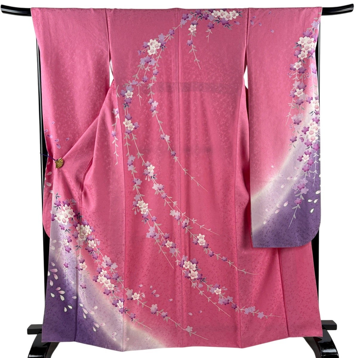 美品】 振袖 身丈166cm 裄丈66.5cm M 袷 枝垂れ桜 金糸 ぼかし ピンク