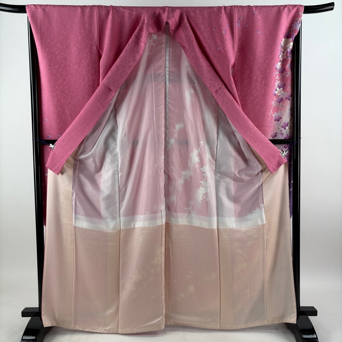 美品】 振袖 身丈166cm 裄丈66.5cm M 袷 枝垂れ桜 金糸 ぼかし ピンク
