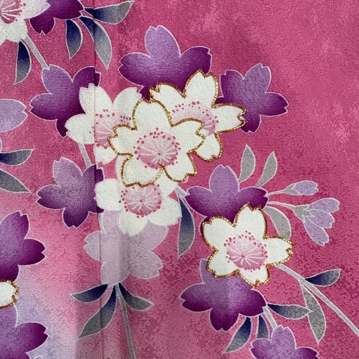 美品】 振袖 身丈166cm 裄丈66.5cm M 袷 枝垂れ桜 金糸 ぼかし ピンク