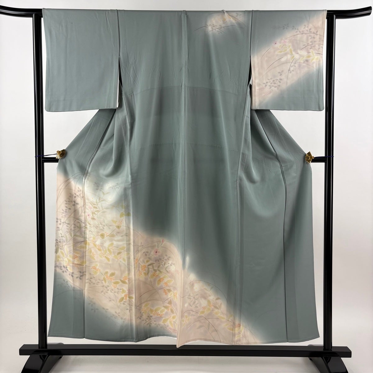 訪問着 身丈150cm 裄丈62cm S 紗袷 すすき 金彩 灰桜 正絹 秀品｜中古