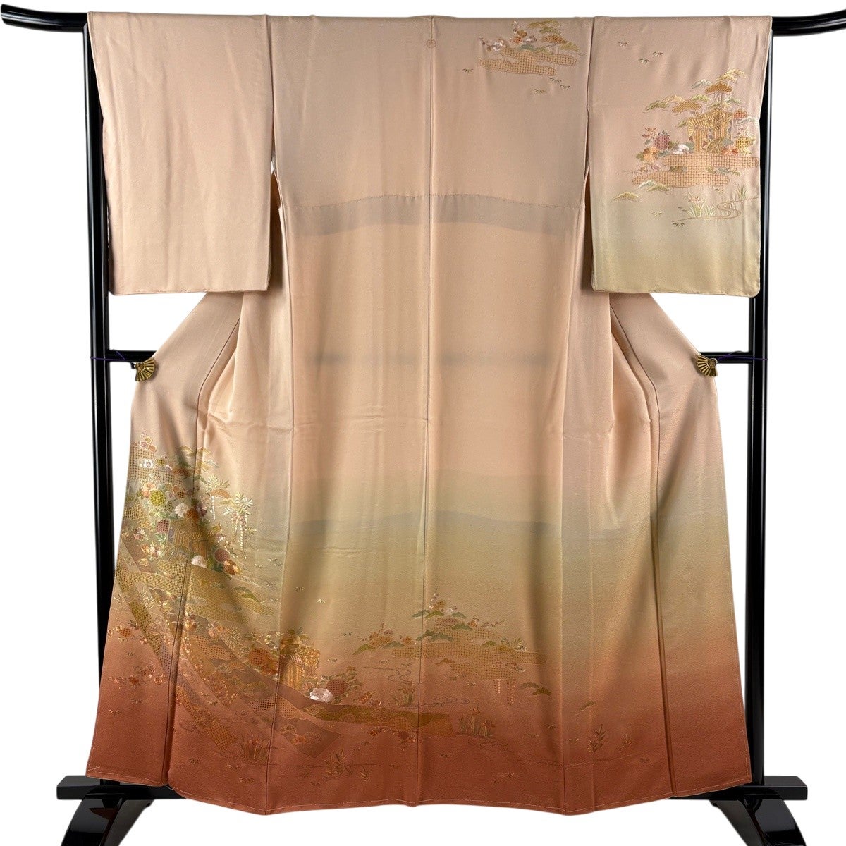 新古品！単衣＊秘色色＆霞色＊波柄＊正式なお席＊上品＊訪問着＊１６０ｃｍ＊裄６５ 美品】 訪問着 身丈160cm 裄丈66.5cm M 袷 御所車 松竹梅 翠山刺繍