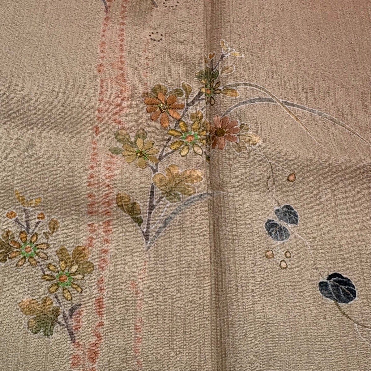 付下げ 身丈156.5cm 裄丈63cm S 袷 竹 草花 刺繍 絞り 薄茶色 正絹 秀