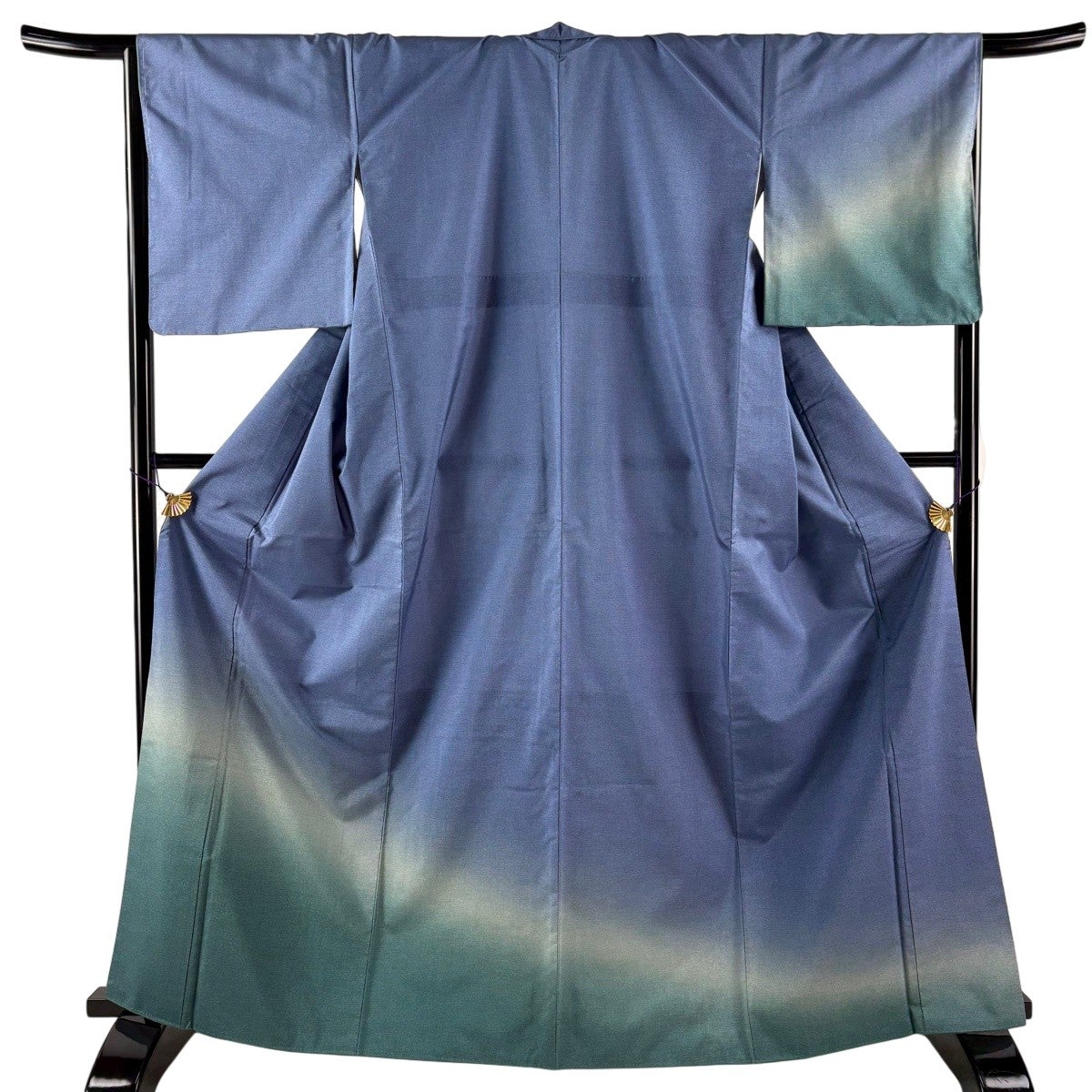 【美品】正絹 夏紬 着物 身丈165.5cm 裄67.5cm 付下げ 身丈165cm 裄丈67cm M 袷 紬地 裾ぼかし 青灰色 正絹 秀品