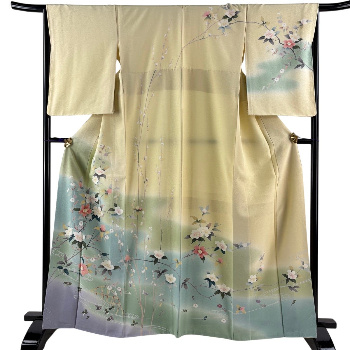 訪問着 身丈161.5cm 裄丈64.5cm M 袷 落款あり 若松 流水 染め分け