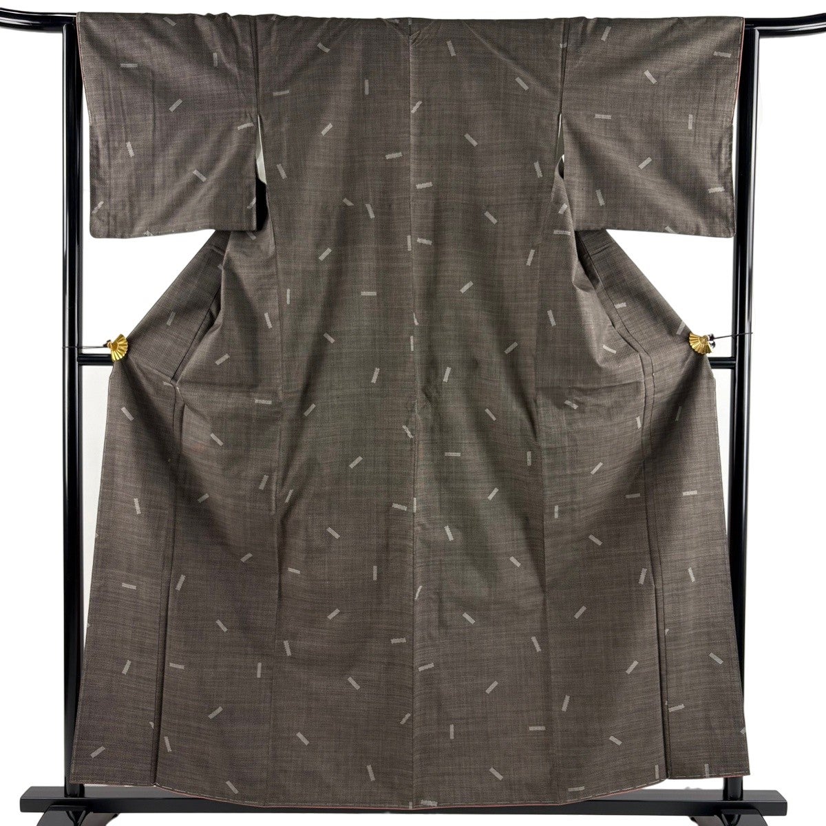 美品】 紬 身丈159cm 裄丈65cm M 袷 幾何学模様 焦茶色 正絹 秀品