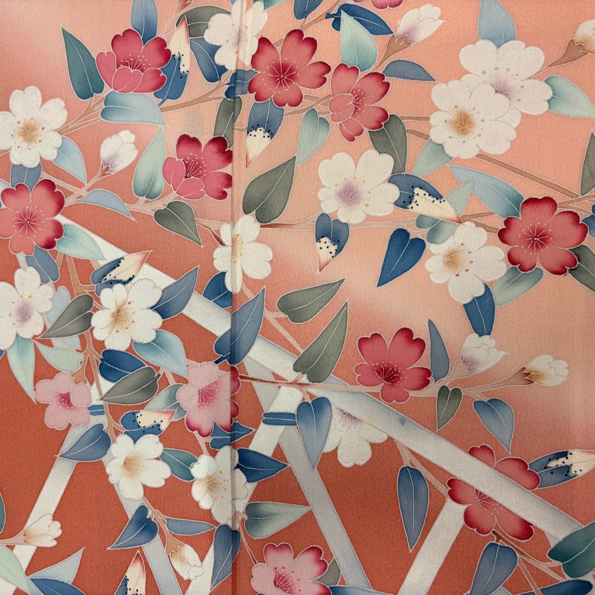 美品】 訪問着 身丈159cm 裄丈64cm M 袷 落款あり 桜 垣根 染め分け