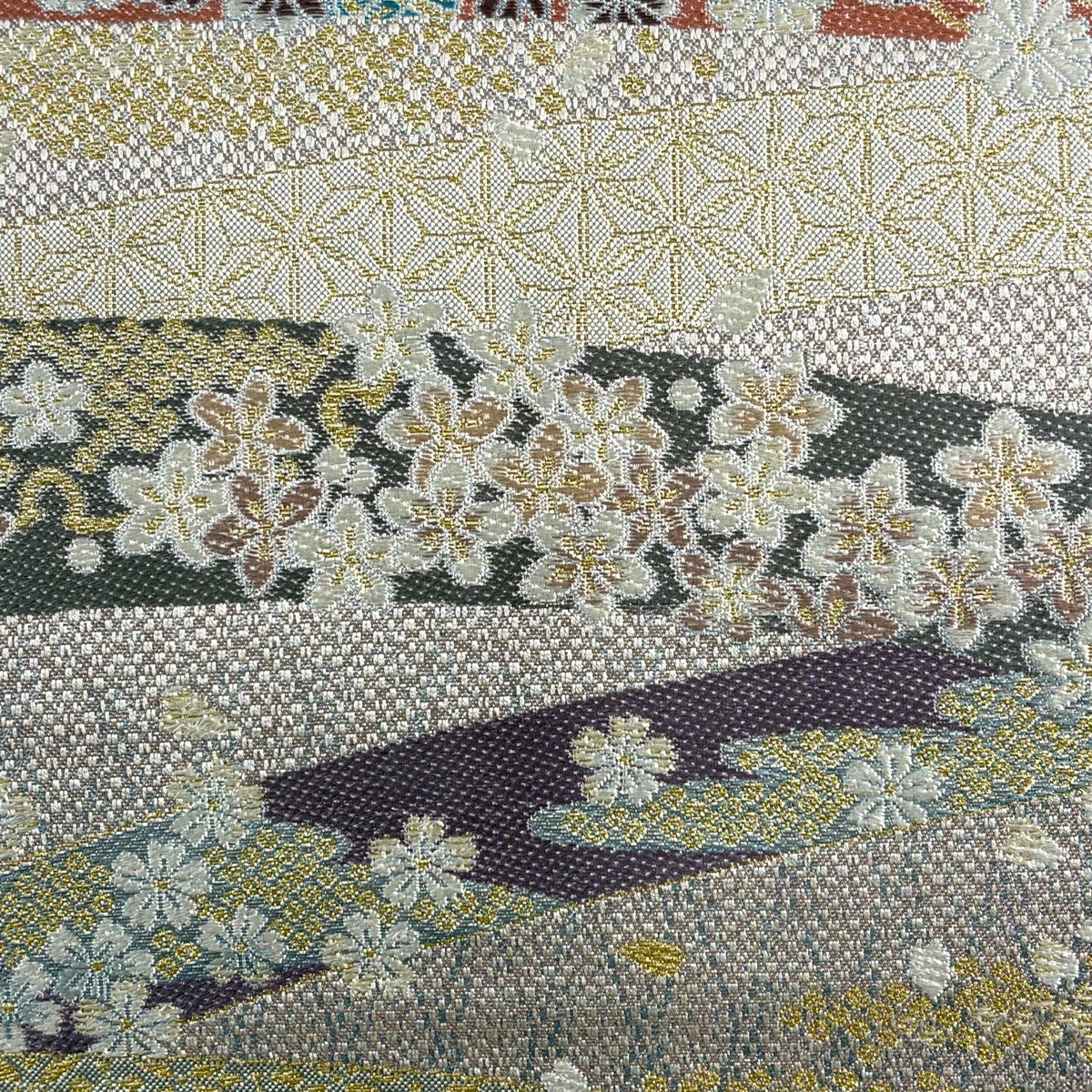 美品】 袋帯 秀品 やまと 桜 菊 金糸 箔 薄ピンク 六通 正絹｜中古