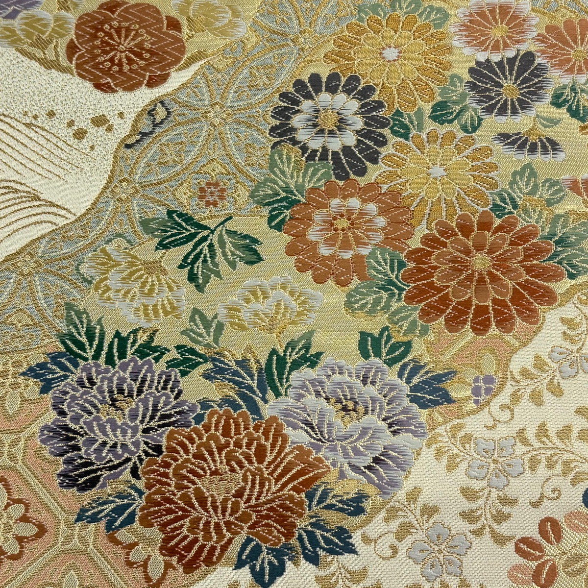 美品】 袋帯 秀品 花丸文 有職文様 唐織 金糸 金色 お太鼓柄 正絹