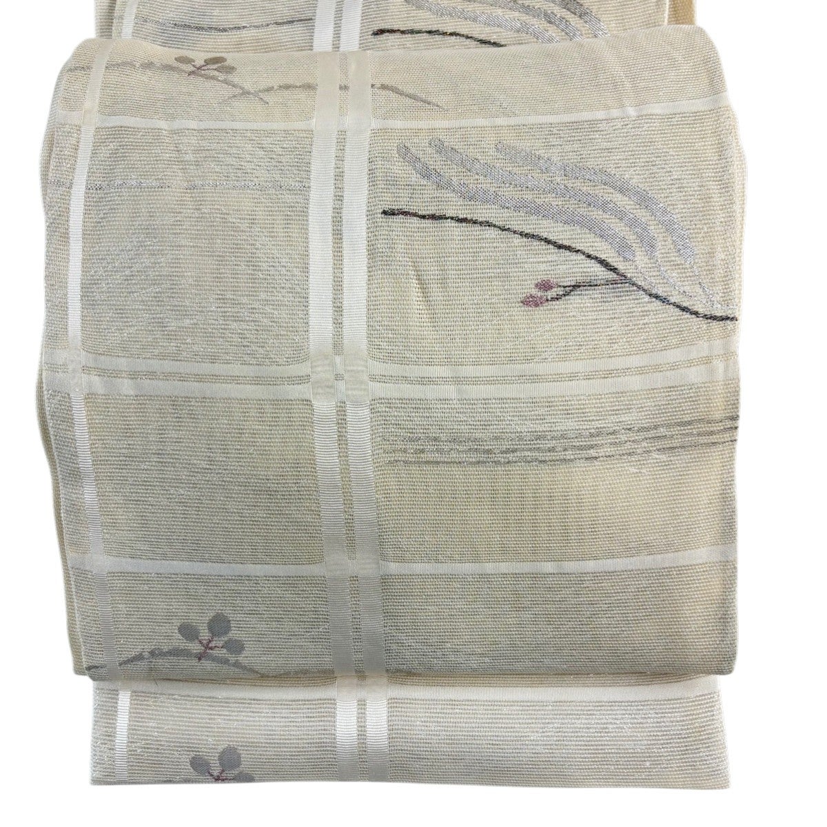 名古屋帯 優品 夏帯 絽 縞 幾何学 箔 白 正絹｜中古・古着・リサイクル