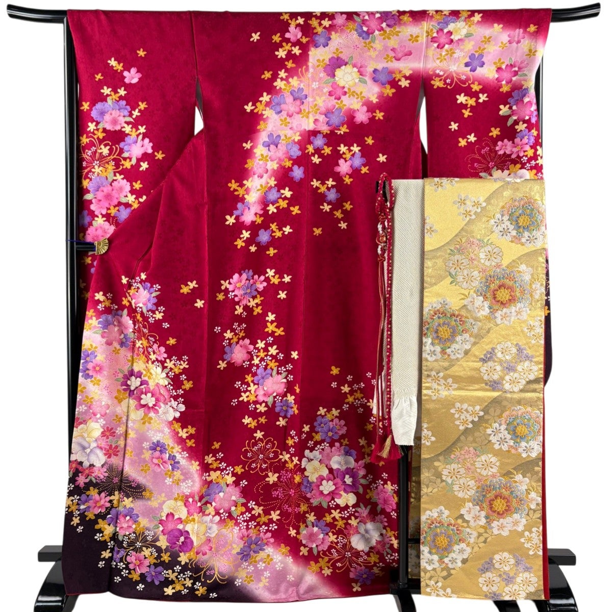 30%OFF 【美品】 振袖 身丈171cm 裄丈67cm M 袷 袋帯フルセット 桜
