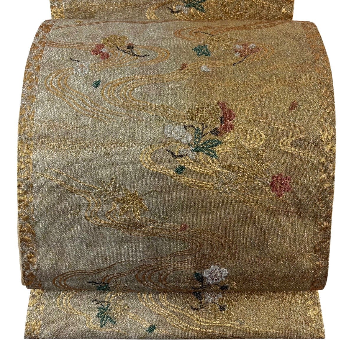 袋帯 秀品 鈴乃屋 梅 楓 金銀糸 箔 金色 六通 正絹｜中古・古着