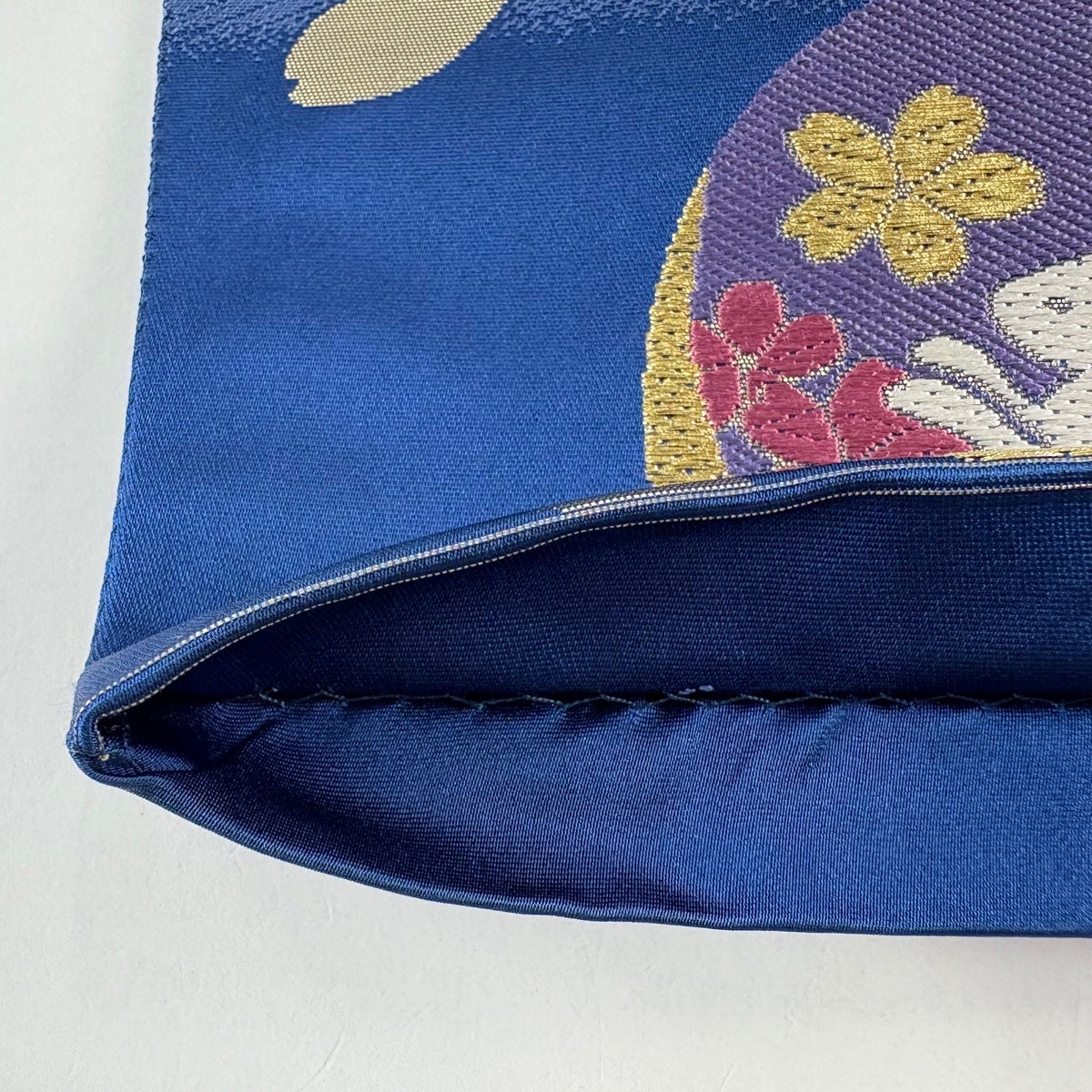 美品】 袋帯 秀品 うさぎ 桜 金銀糸 箔 青 六通 正絹｜中古・古着