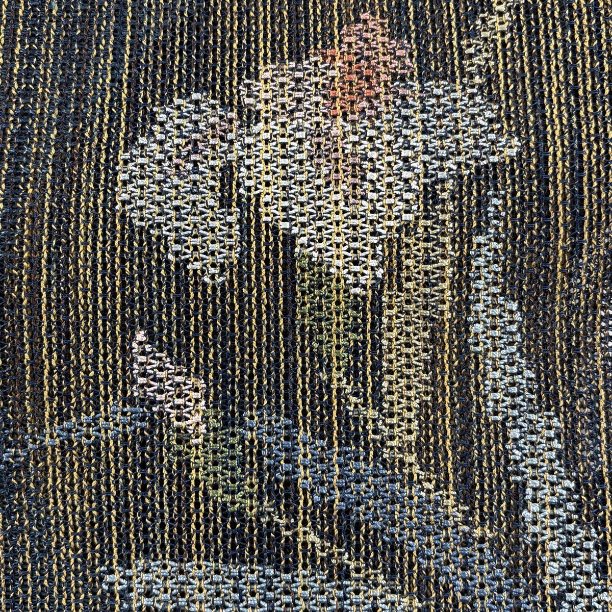 名古屋帯 秀品 夏帯 八寸名古屋帯 トンネル仕立て 草花 濃紺 正絹