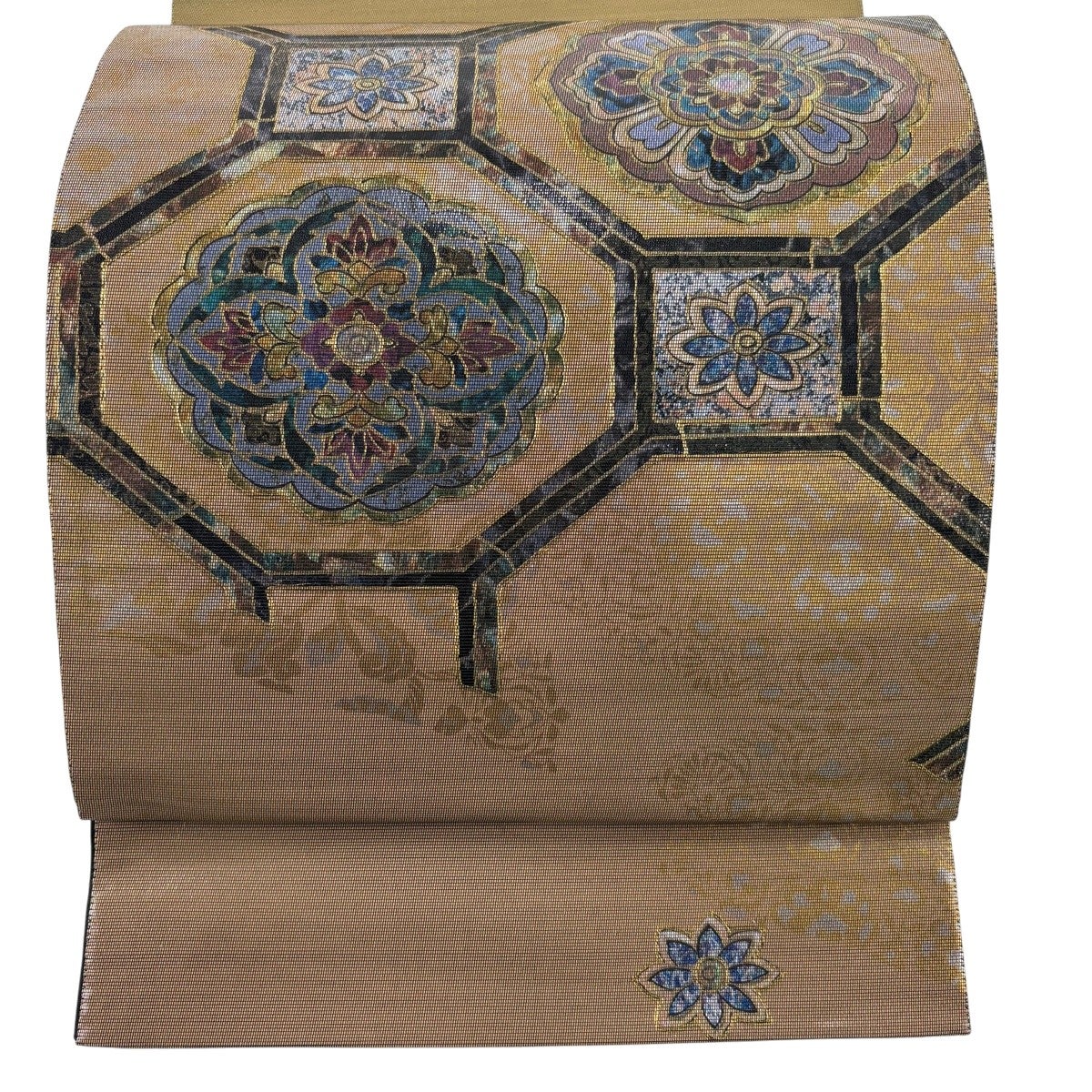 美品】 袋帯 秀品 蜀江華文 縞 箔 金銀彩 茶色 お太鼓柄 正絹｜中古