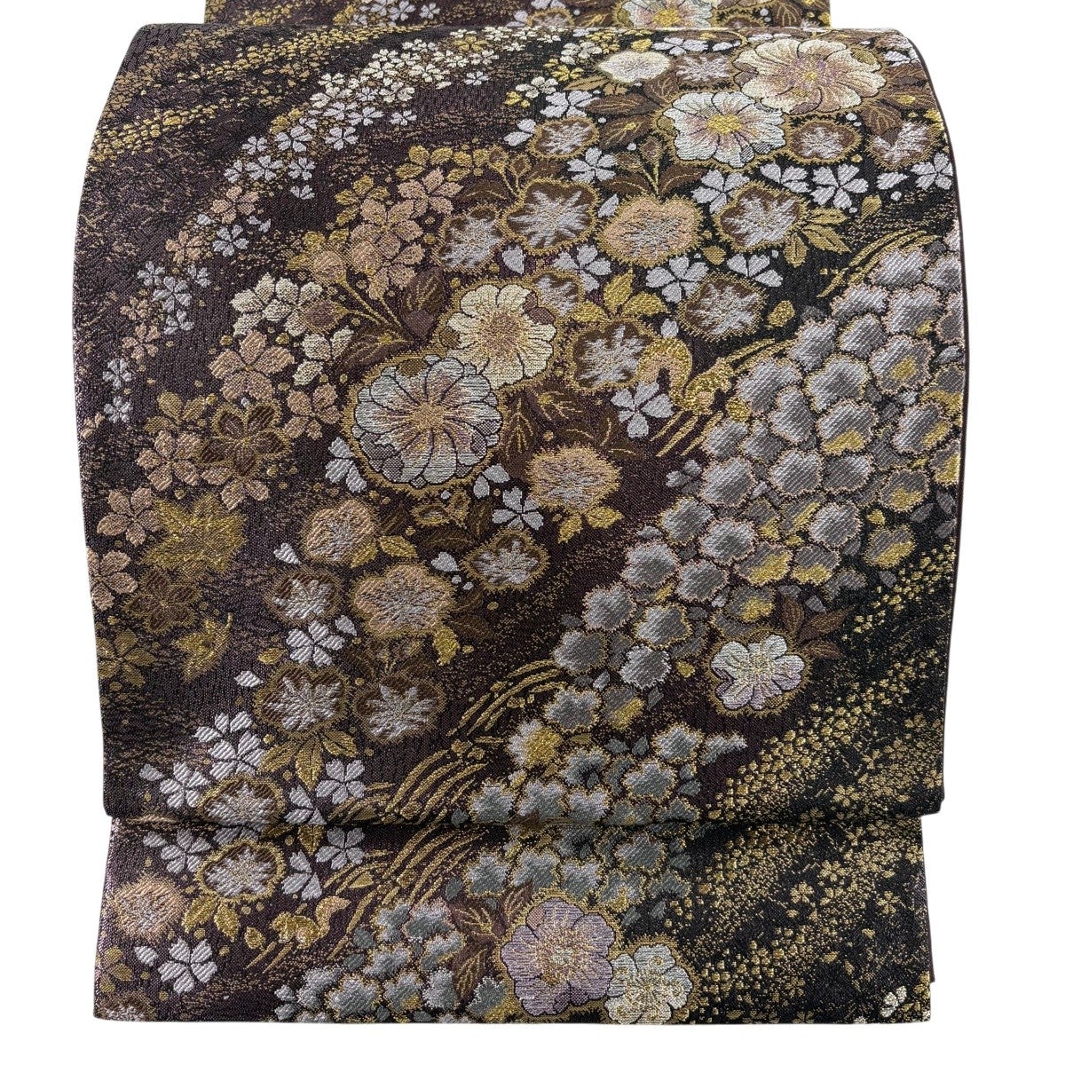 美品】 袋帯 秀品 やまと 辻が花柄 リス 金銀糸 純金箔 茶紫 六通 正絹