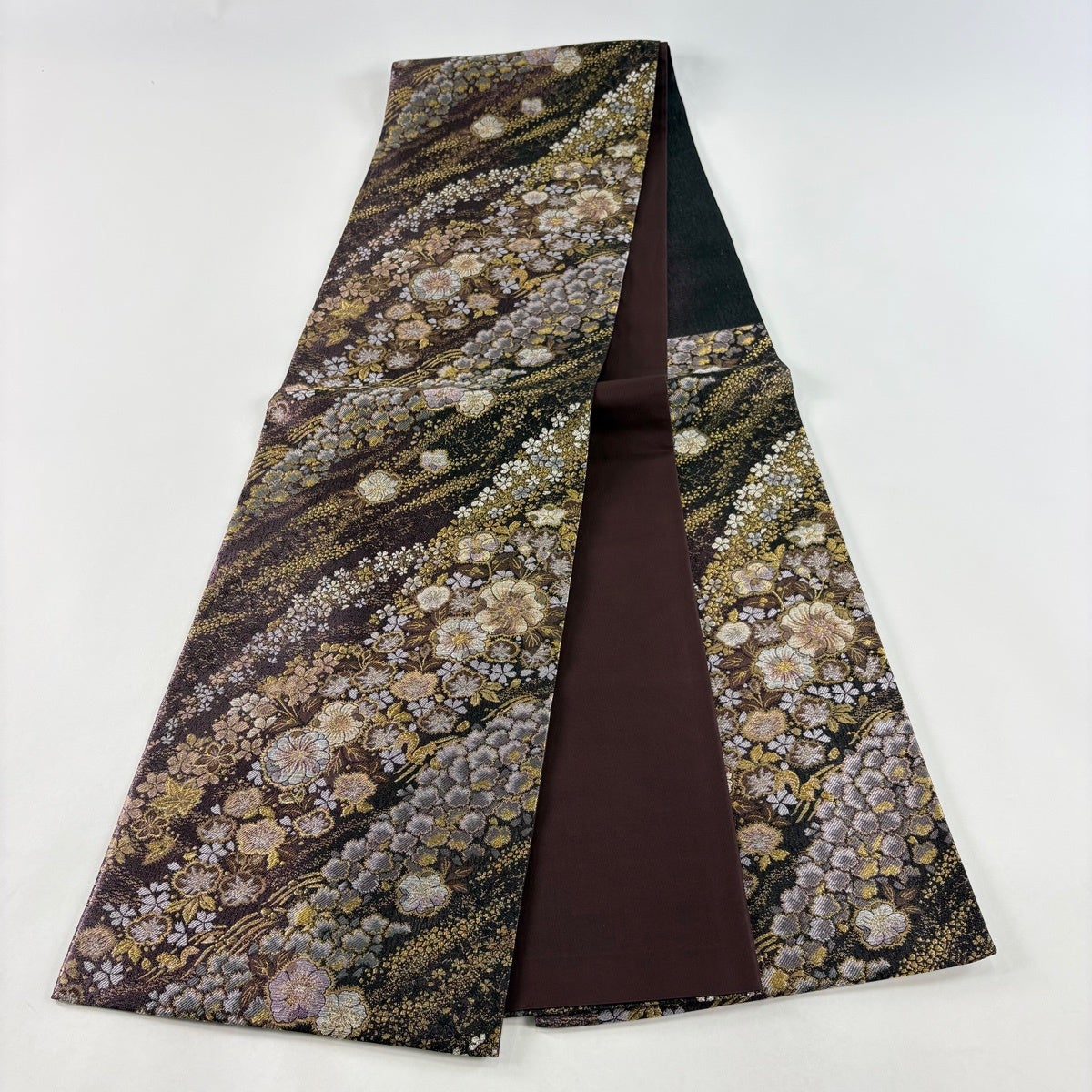 美品】 袋帯 秀品 やまと 辻が花柄 リス 金銀糸 純金箔 茶紫 六通 正絹