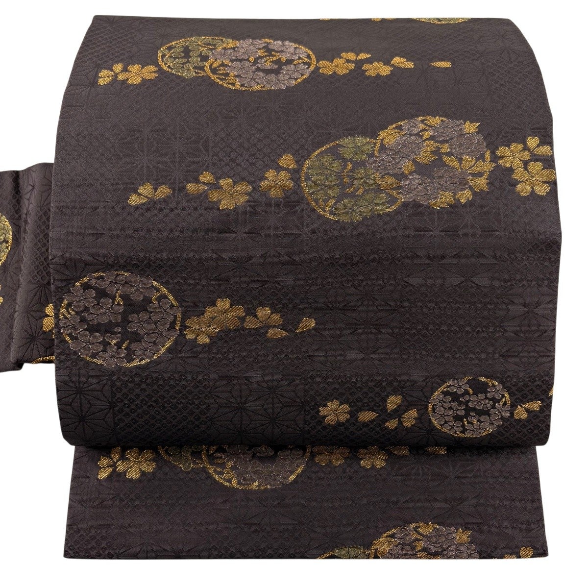 名古屋帯 秀品 花丸文 桜 金糸 濃紫 正絹｜中古・古着・リサイクル着物