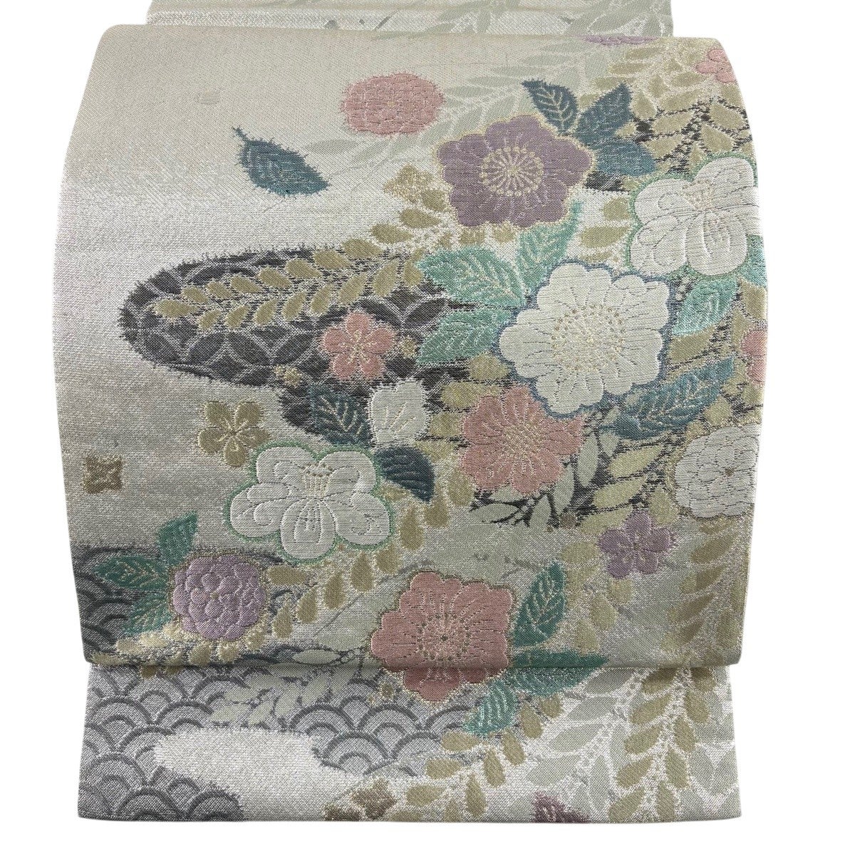 袋帯 秀品 辻が花柄 霞 金糸 箔 銀色 お太鼓柄 正絹｜中古・古着