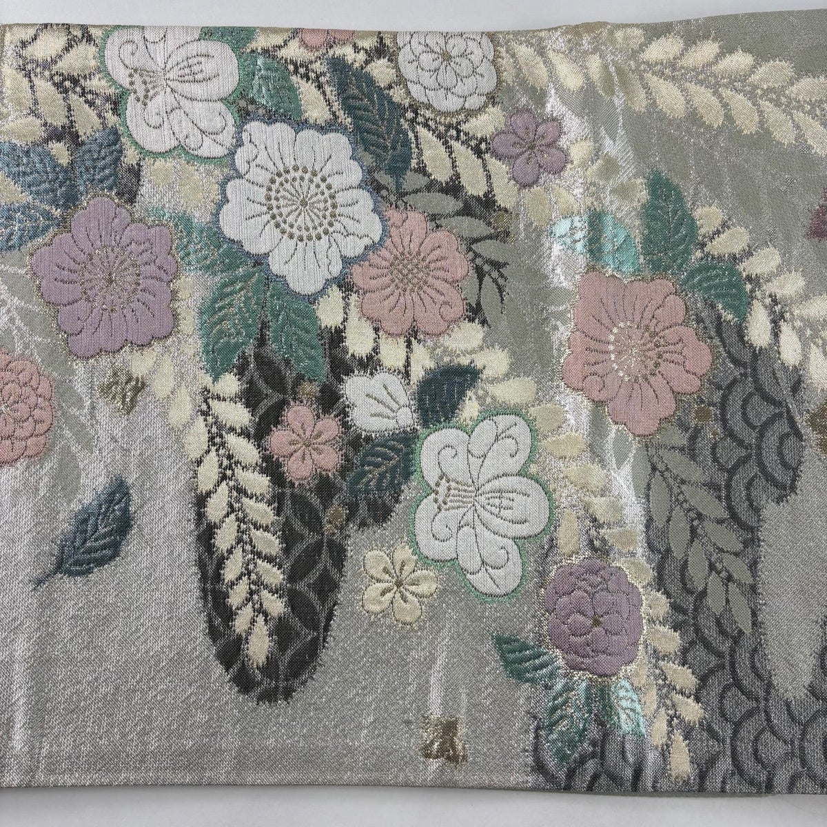 袋帯 秀品 辻が花柄 霞 金糸 箔 銀色 お太鼓柄 正絹｜中古・古着