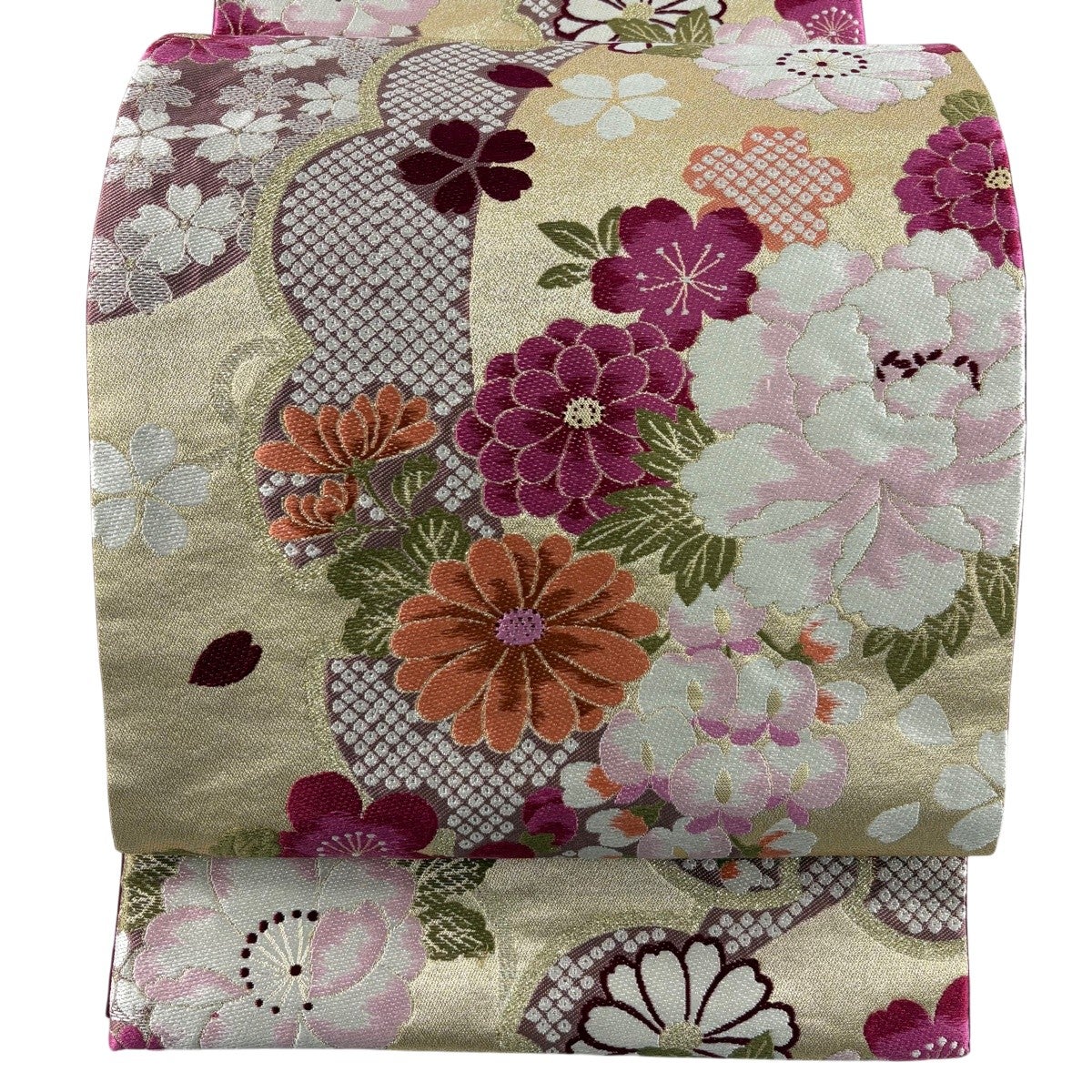 美品】 袋帯 名品 鳳凰 花唐草 箔 金色 全通 正絹｜中古・古着