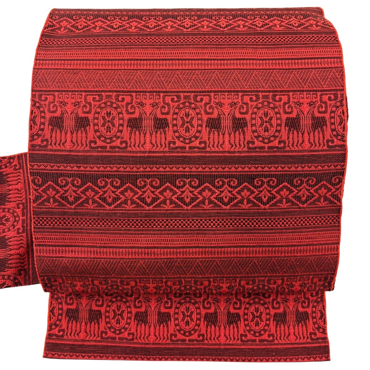 美品】 名古屋帯 優品 八寸名古屋帯 トンネル仕立て 赤 正絹｜中古