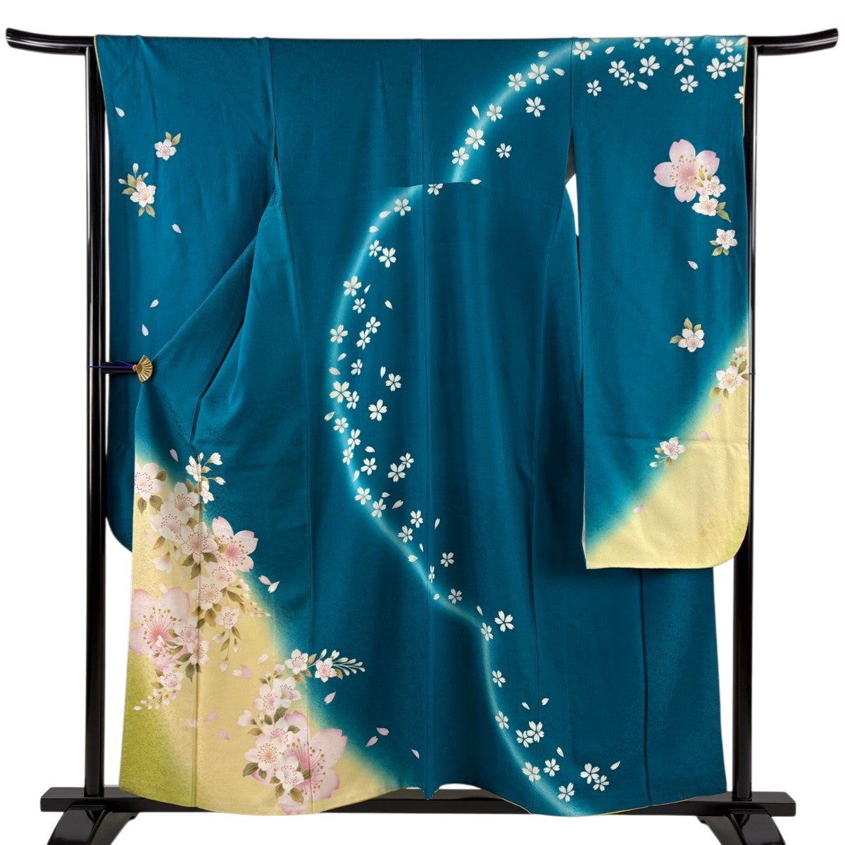 振袖 身丈156cm 裄丈64.5cm M 袷 蝶 桜 金糸 金銀彩 青紫 正絹 秀品