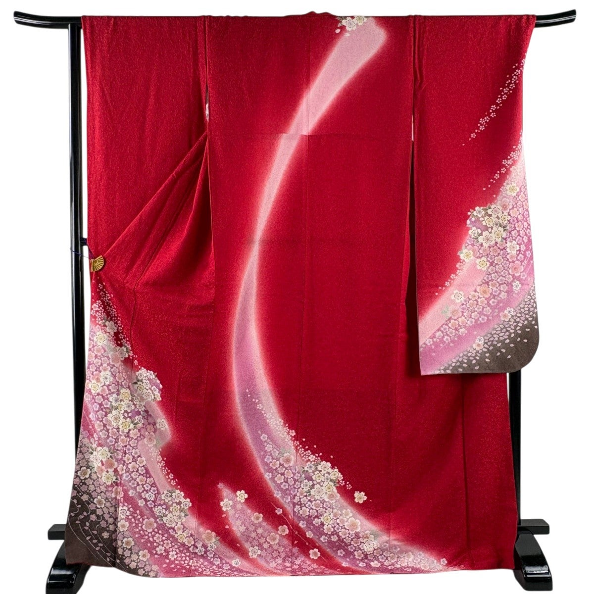 振袖 身丈168cm 裄丈69cm L 袷 桜 流水 金通し 金彩 赤 正絹 名品