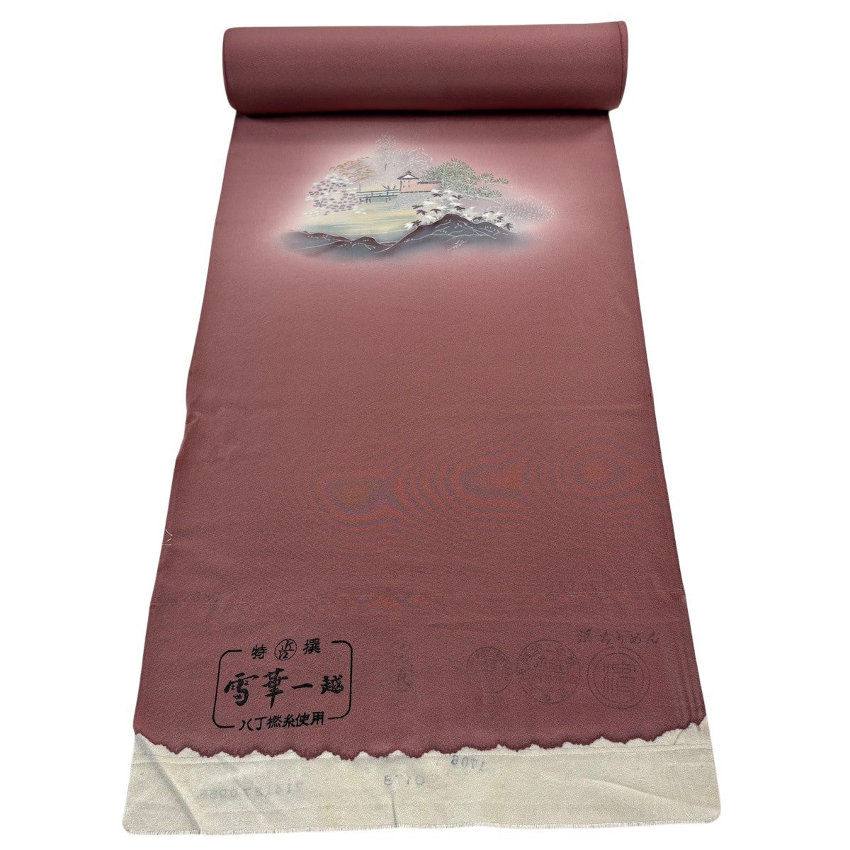 反物 秀品 付下げ 椿 流水 灰白 正絹｜中古・古着・リサイクル着物通販