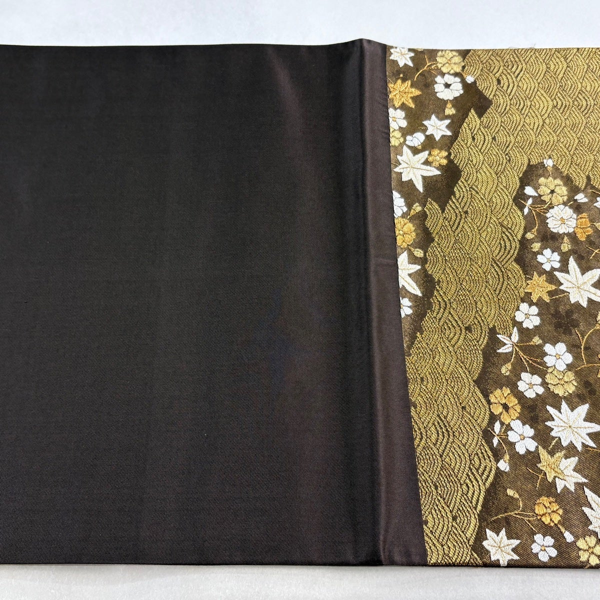 美品】 袋帯 逸品 草花 青海波 金糸 箔 金色 六通 正絹｜中古・古着