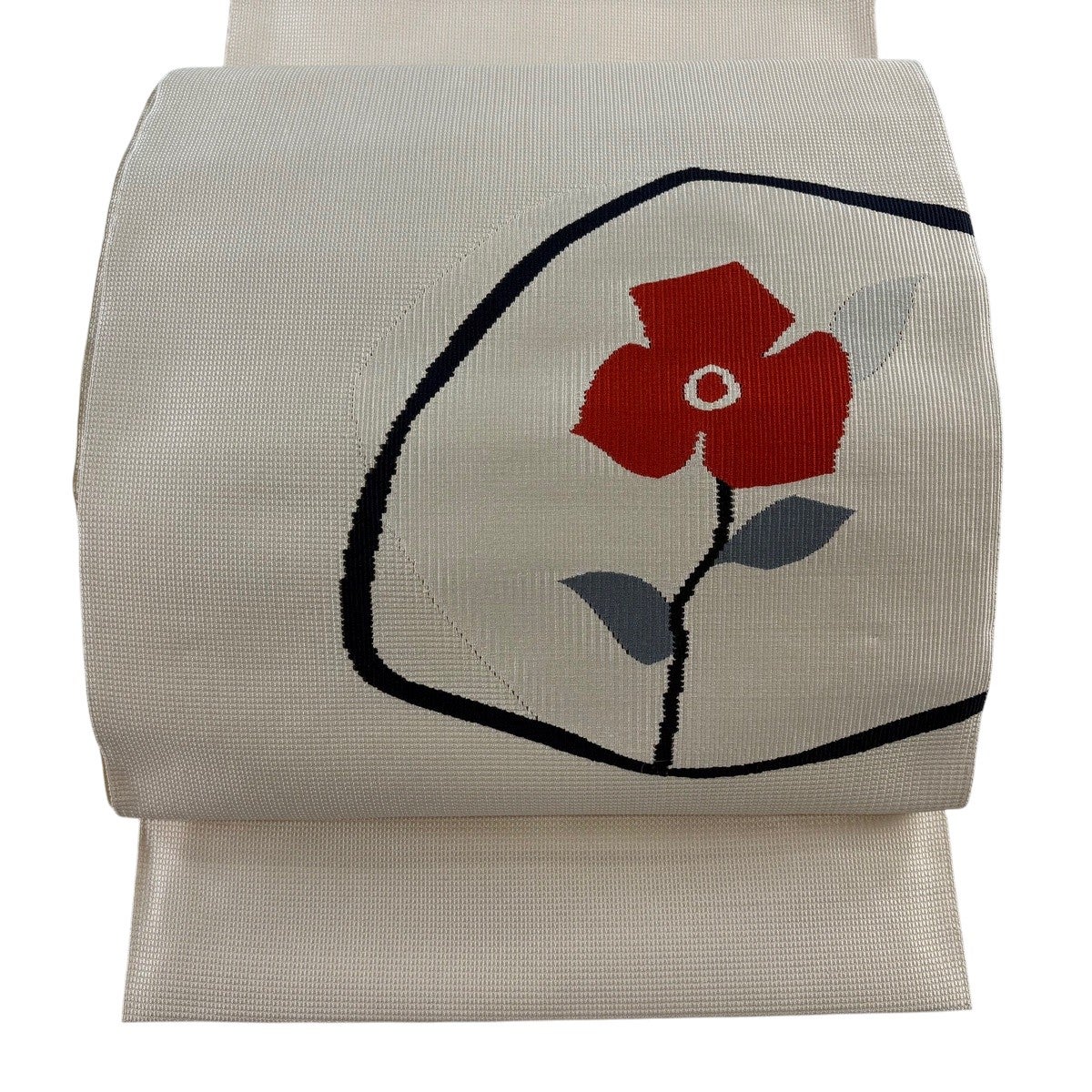 美品】 名古屋帯 優品 八寸名古屋帯 松葉仕立て 草花 クリーム 正絹