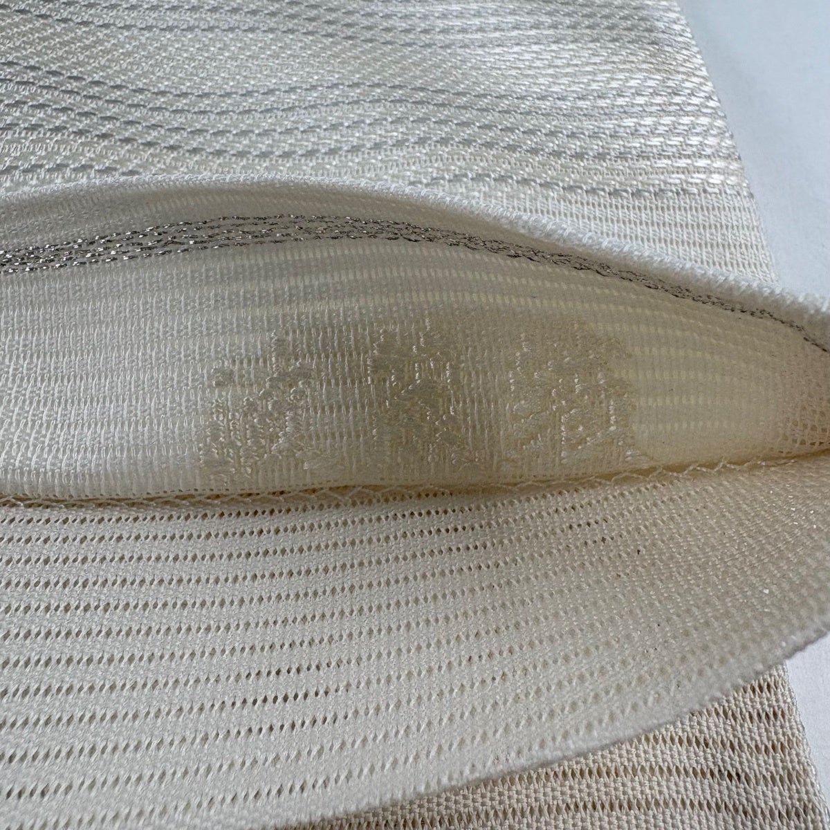 袋帯 名品 新小石丸 夏帯 絽 変わり市松 銀糸 クリーム 六通 正絹