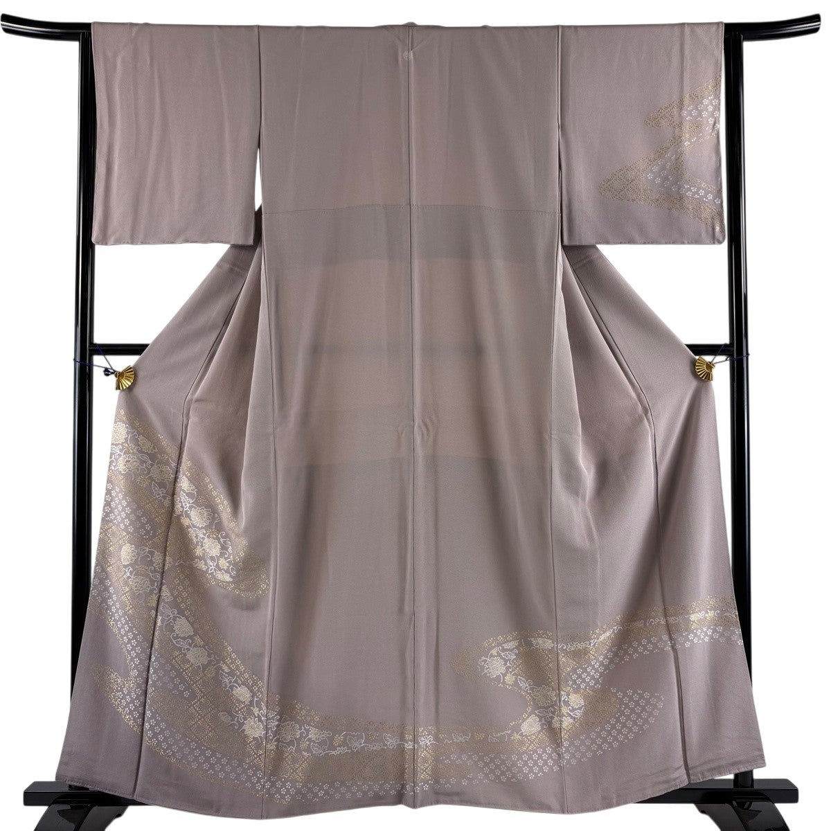 美品】 付下げ 身丈158cm 裄丈63.5cm S 袷 花唐草 霞 金糸 灰紫 正絹