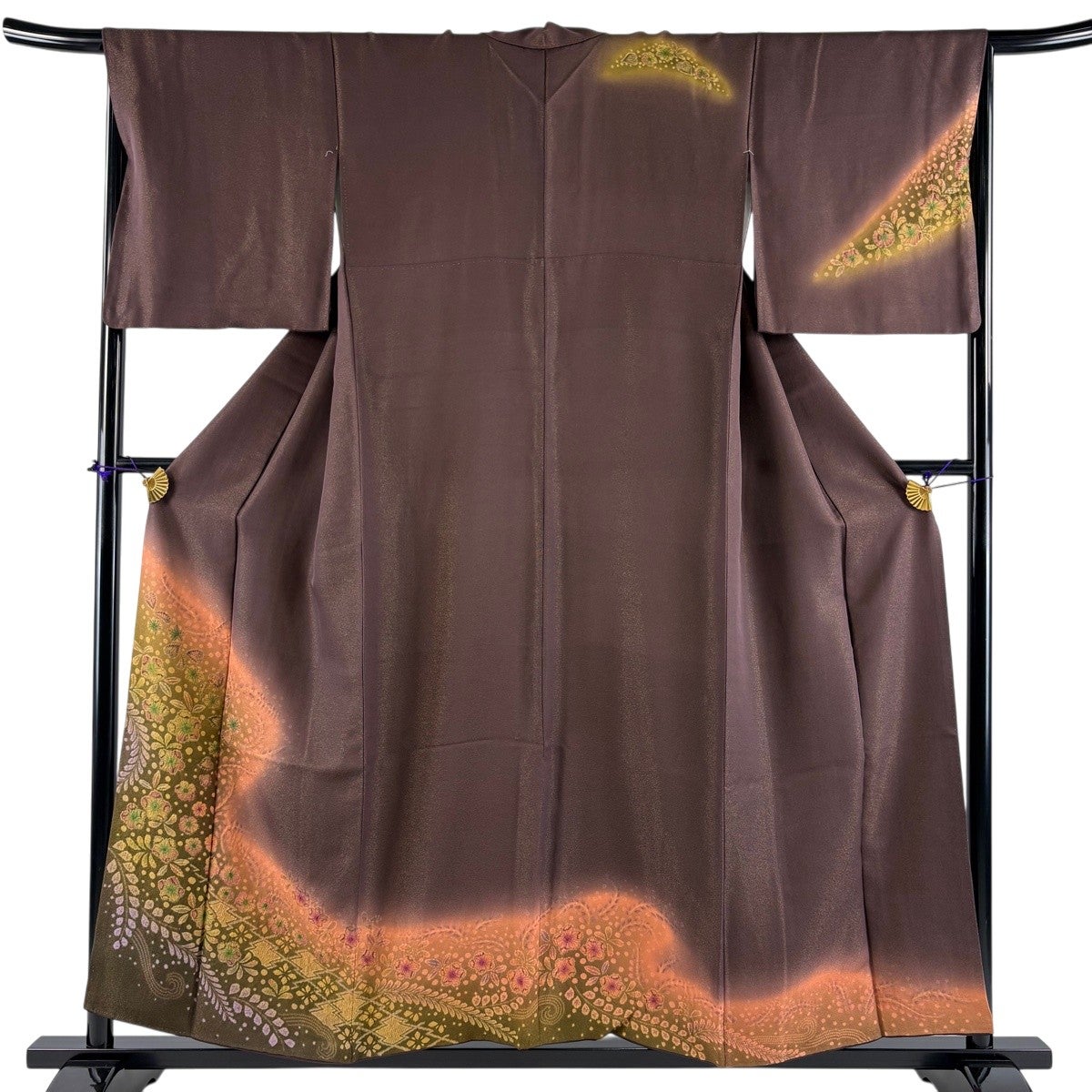 美品】 訪問着 身丈163cm 裄丈64.5cm M 袷 ヱ霞 草花 絞り 茶緑色 正絹