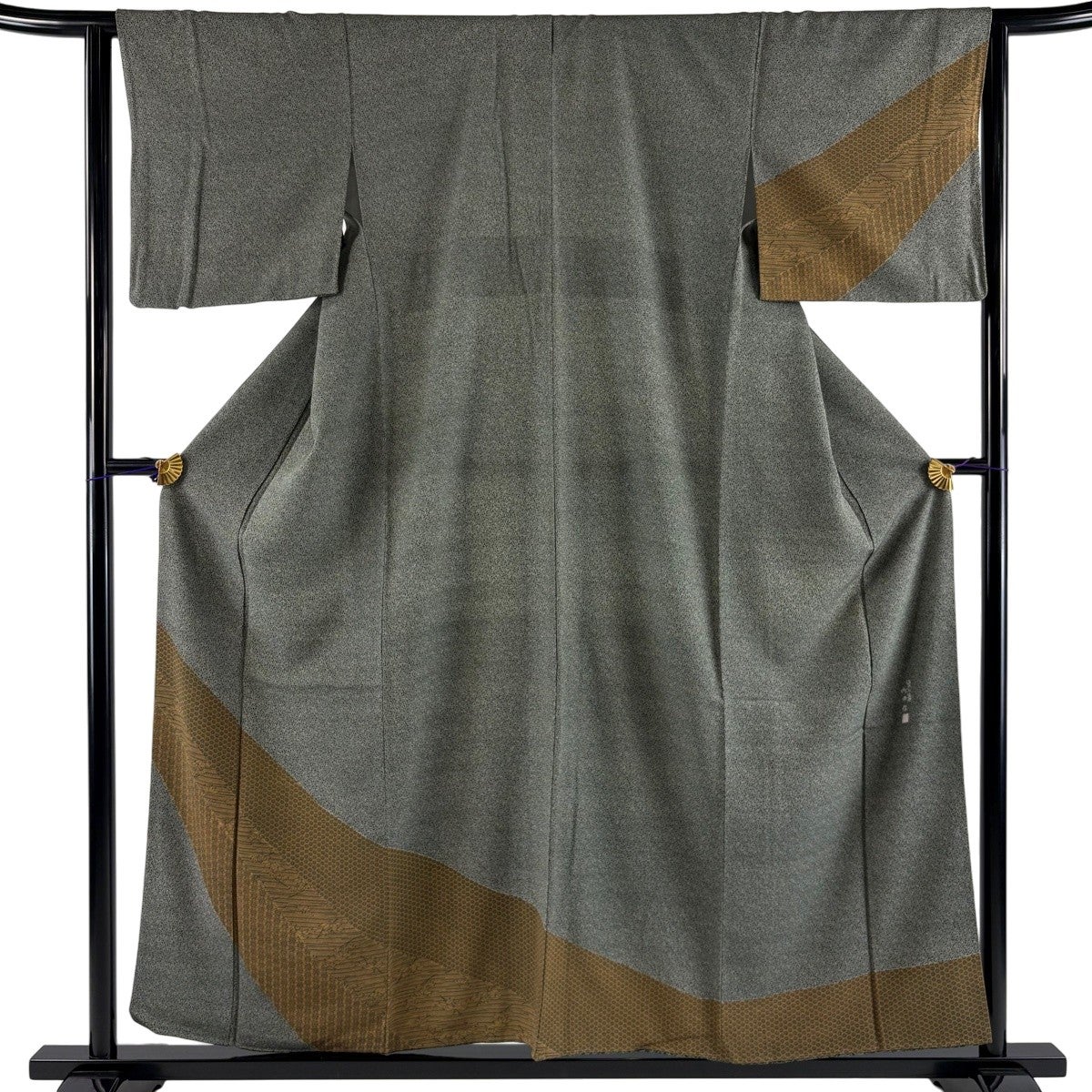 付下げ 身丈155.5cm 裄丈62cm S 袷 画 風景 螺鈿 金彩 深緑 正絹 秀品