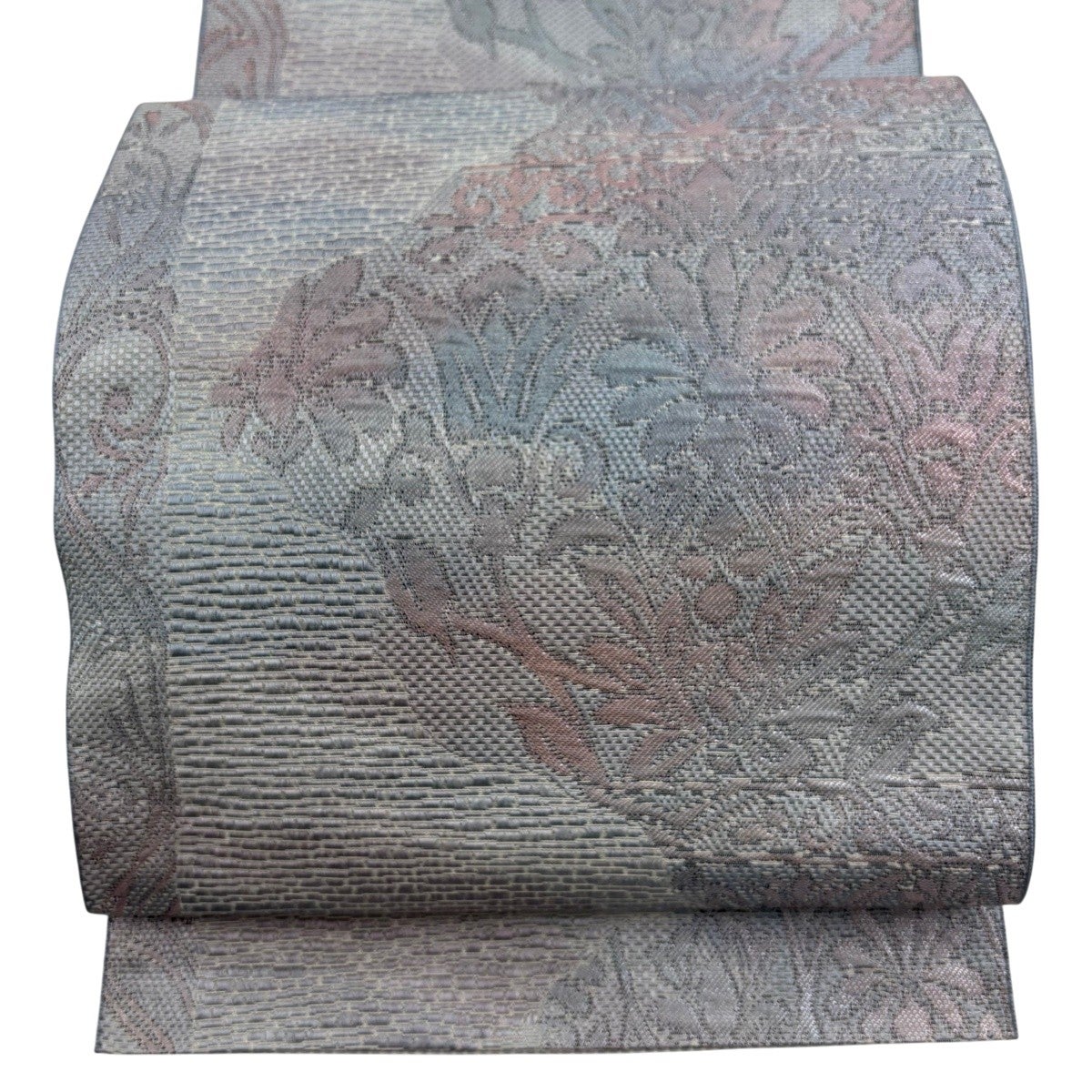 美品】 名古屋帯 優品 八寸名古屋帯 草花 箔 灰紫 正絹|中古・古着 美品】 名古屋帯 優品 八寸名古屋帯 草花 箔 灰紫 正絹|中古・古着