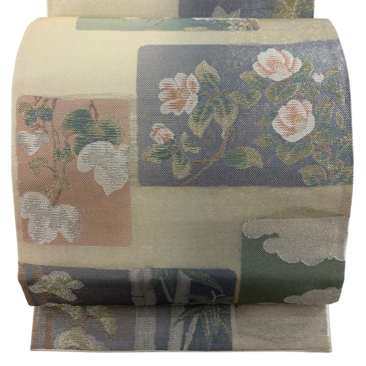 70%OFF 【美品】 袋帯 秀品 夏帯 関西仕立て 椿 松竹 金銀糸 クリーム