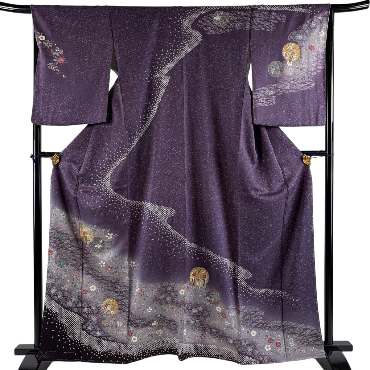 名古屋帯 秀品 夏帯 絽 草花 金銀彩 ぼかし 灰紫 正絹｜中古・古着
