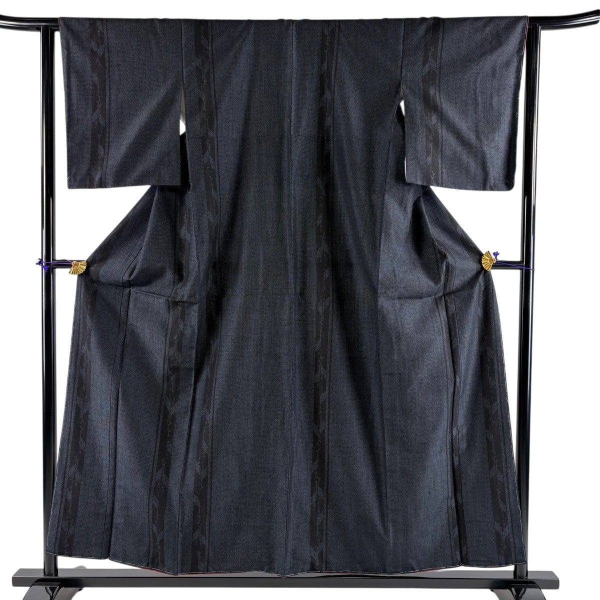 30%OFF 【美品】 紬 身丈158cm 裄丈63.5cm S 単衣 絣柄 濃紺 正絹 名品