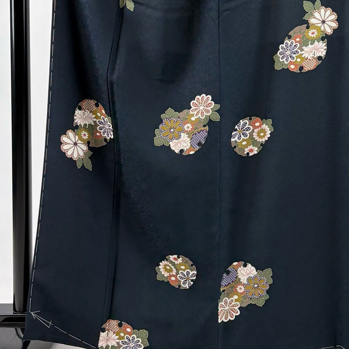 小紋 身丈164.5cm 裄丈62cm S 袷 雪輪 菊 深緑 正絹 秀品｜中古・古着
