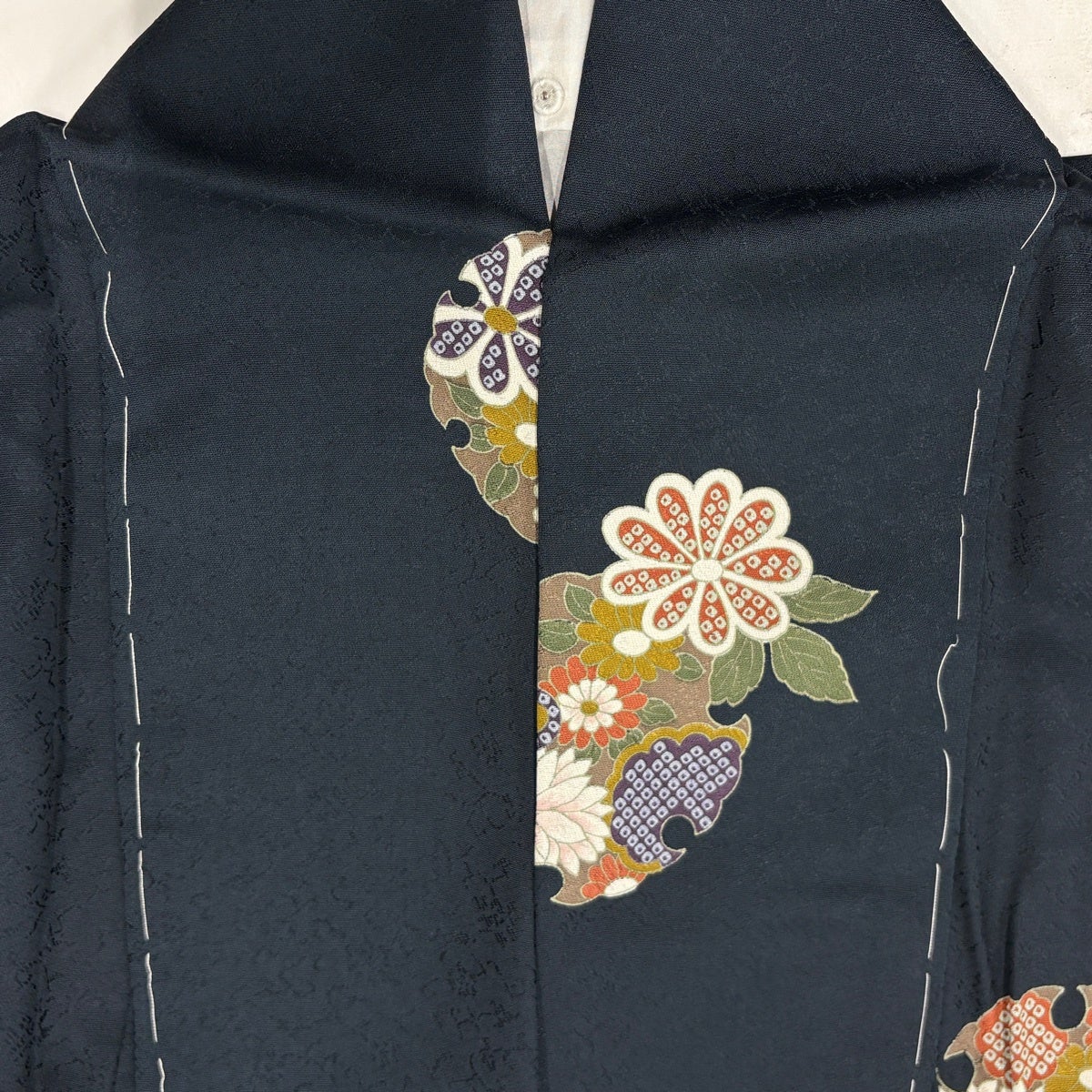 小紋 身丈164.5cm 裄丈62cm S 袷 雪輪 菊 深緑 正絹 秀品｜中古・古着