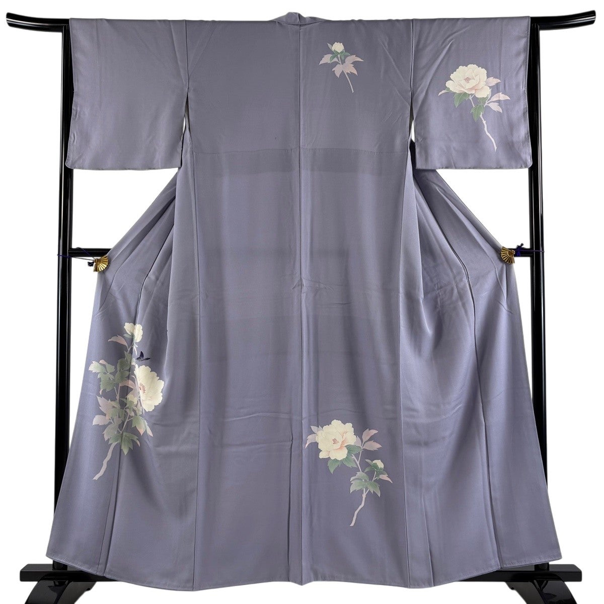 付下げ 身丈158cm 裄丈64.5cm M 袷 蝶 牡丹 薄紫 正絹 秀品｜中古